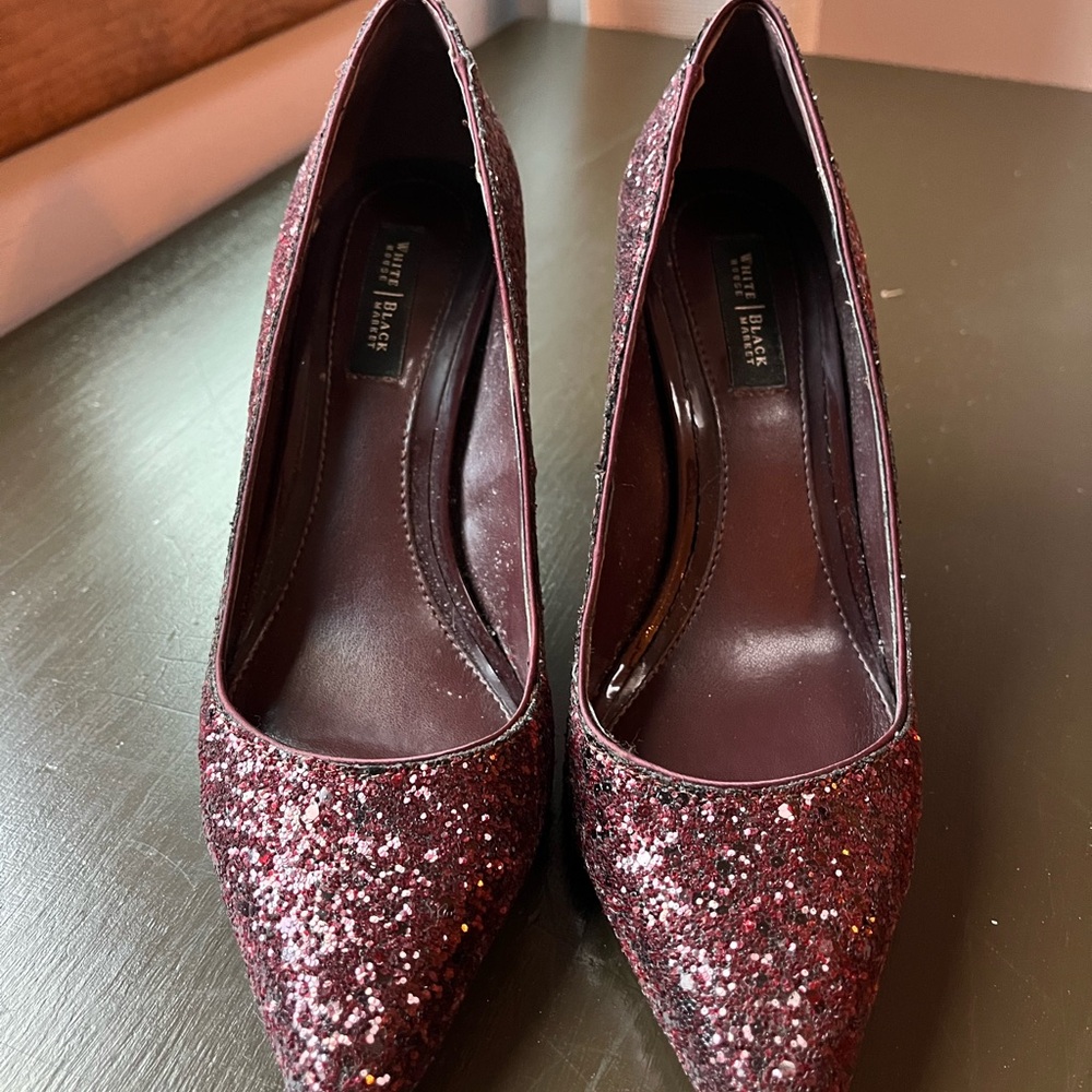 White House Black Market Burgundy Glitter Heels